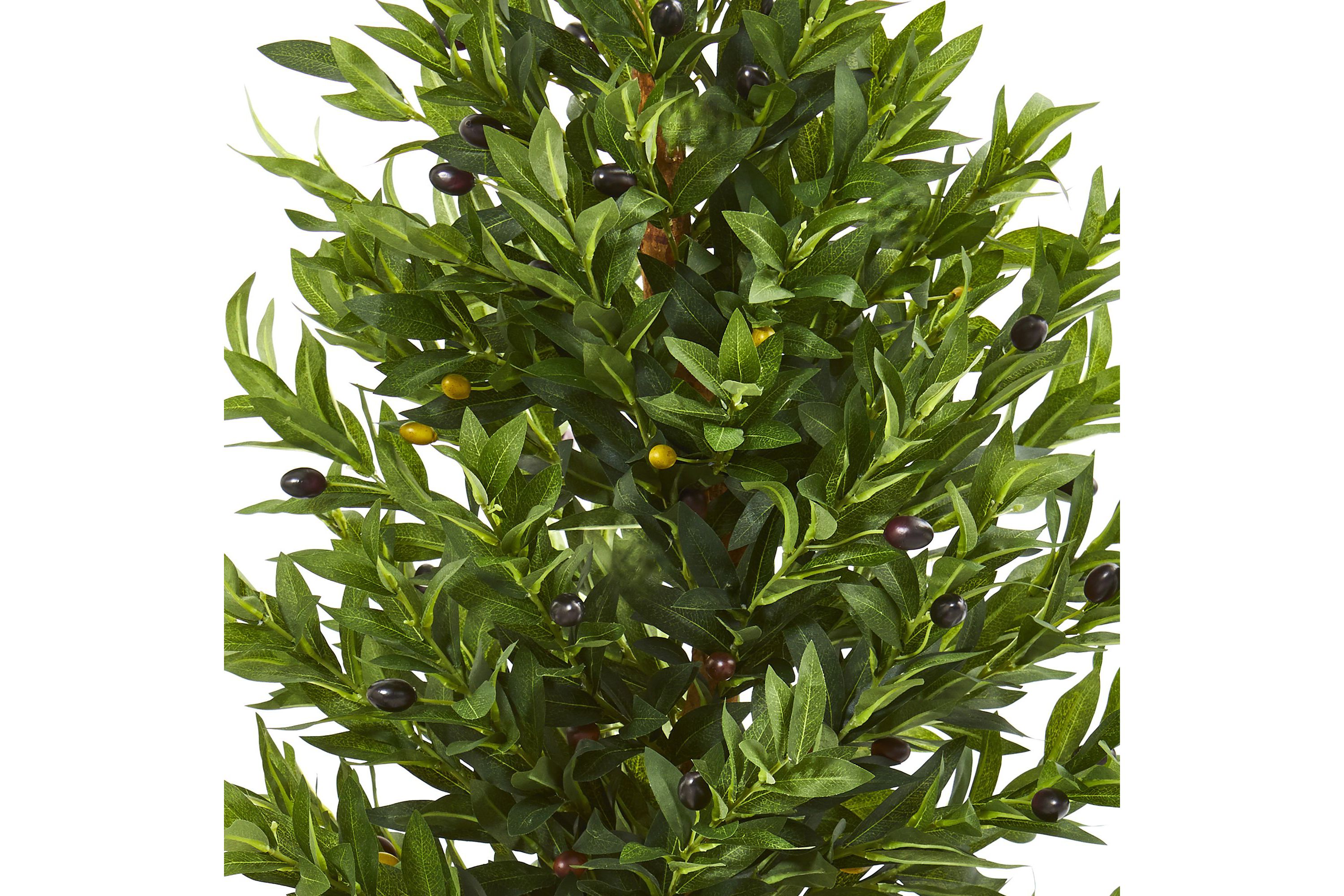 3-Foot Olive Cone Topiary Artificial Tree in Sand Stone Planter UV Resistant (Indoor/Outdoor)