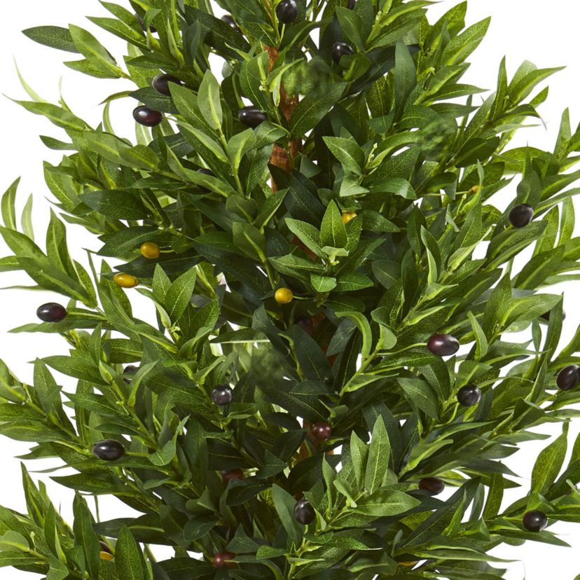3-Foot Olive Cone Topiary Artificial Tree in Sand Stone Planter UV Resistant (Indoor/Outdoor)