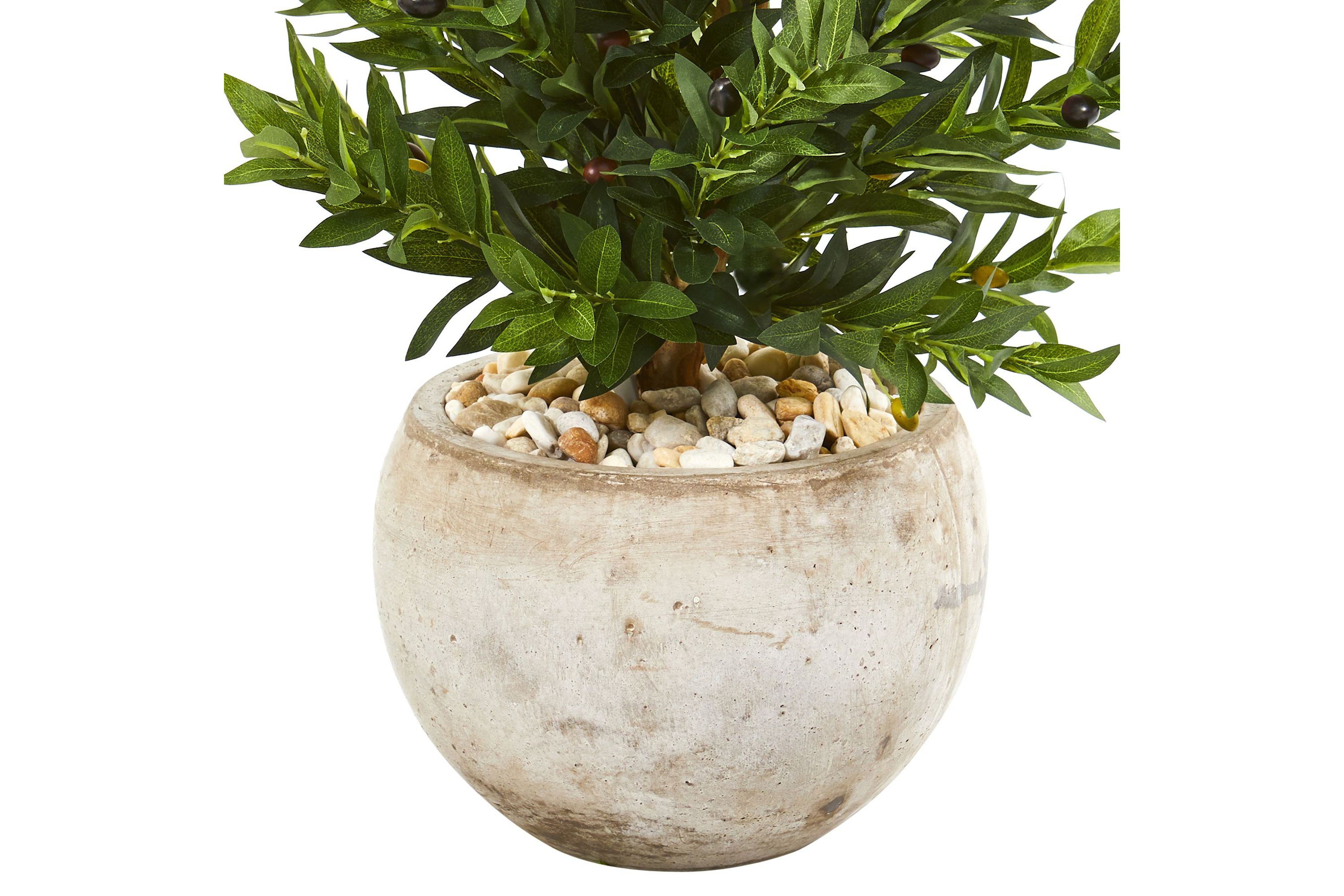 3-Foot Olive Cone Topiary Artificial Tree in Sand Stone Planter UV Resistant (Indoor/Outdoor)