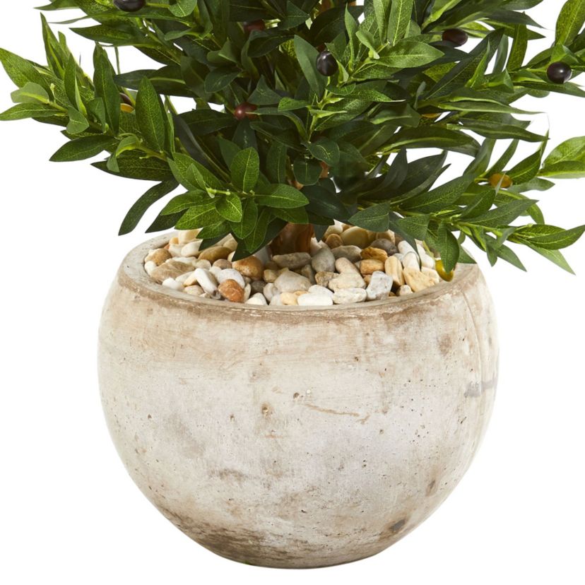 3-Foot Olive Cone Topiary Artificial Tree in Sand Stone Planter UV Resistant (Indoor/Outdoor)