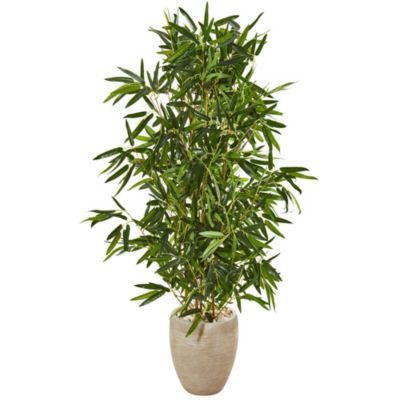 Nearly Natural 5-Foot Bamboo Artificial Tree in Sand Colored Planter (Real Touch) UV Resistant (Indoor/Outdoor), Green -  0192897064354