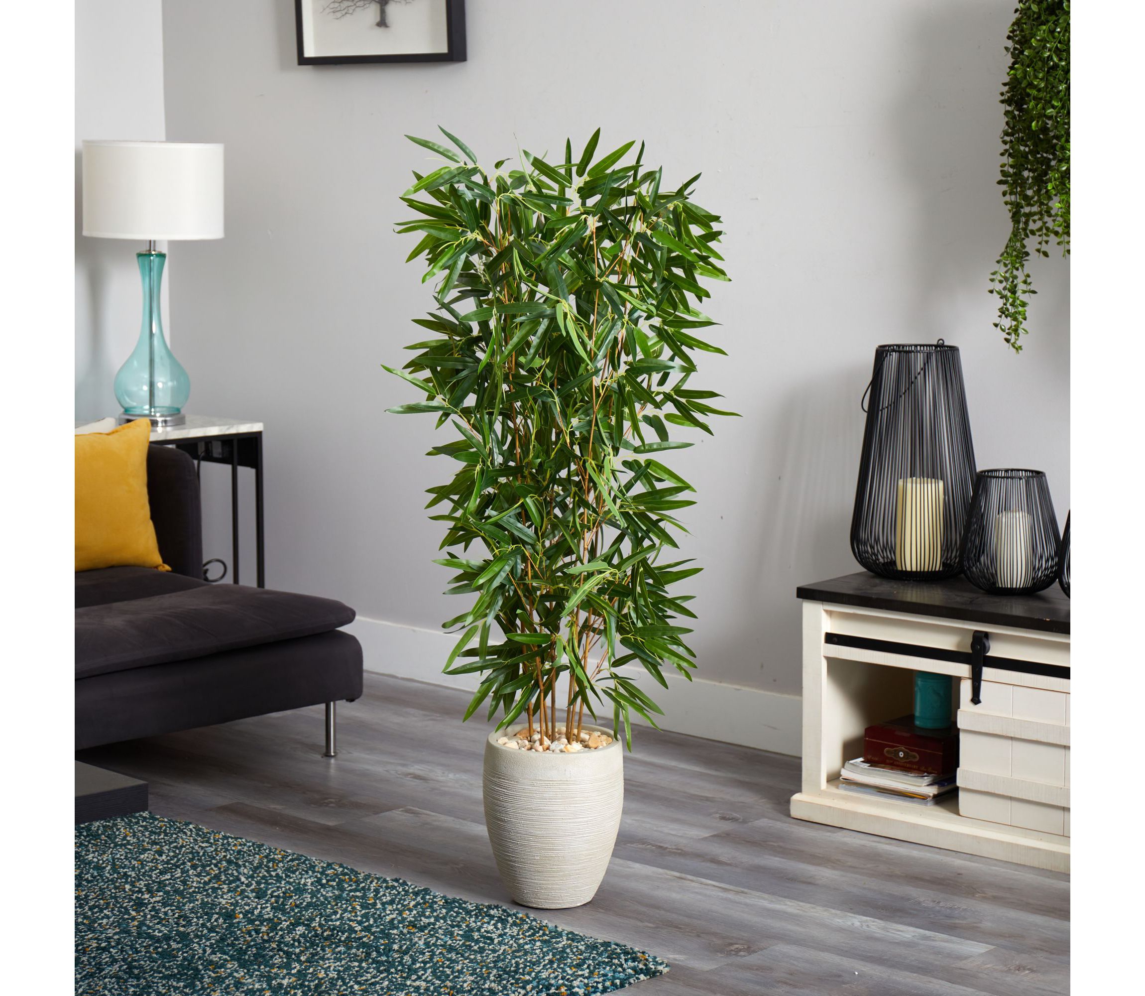 5-Foot Bamboo Artificial Tree in Sand Colored Planter (Real Touch) UV Resistant (Indoor/Outdoor)