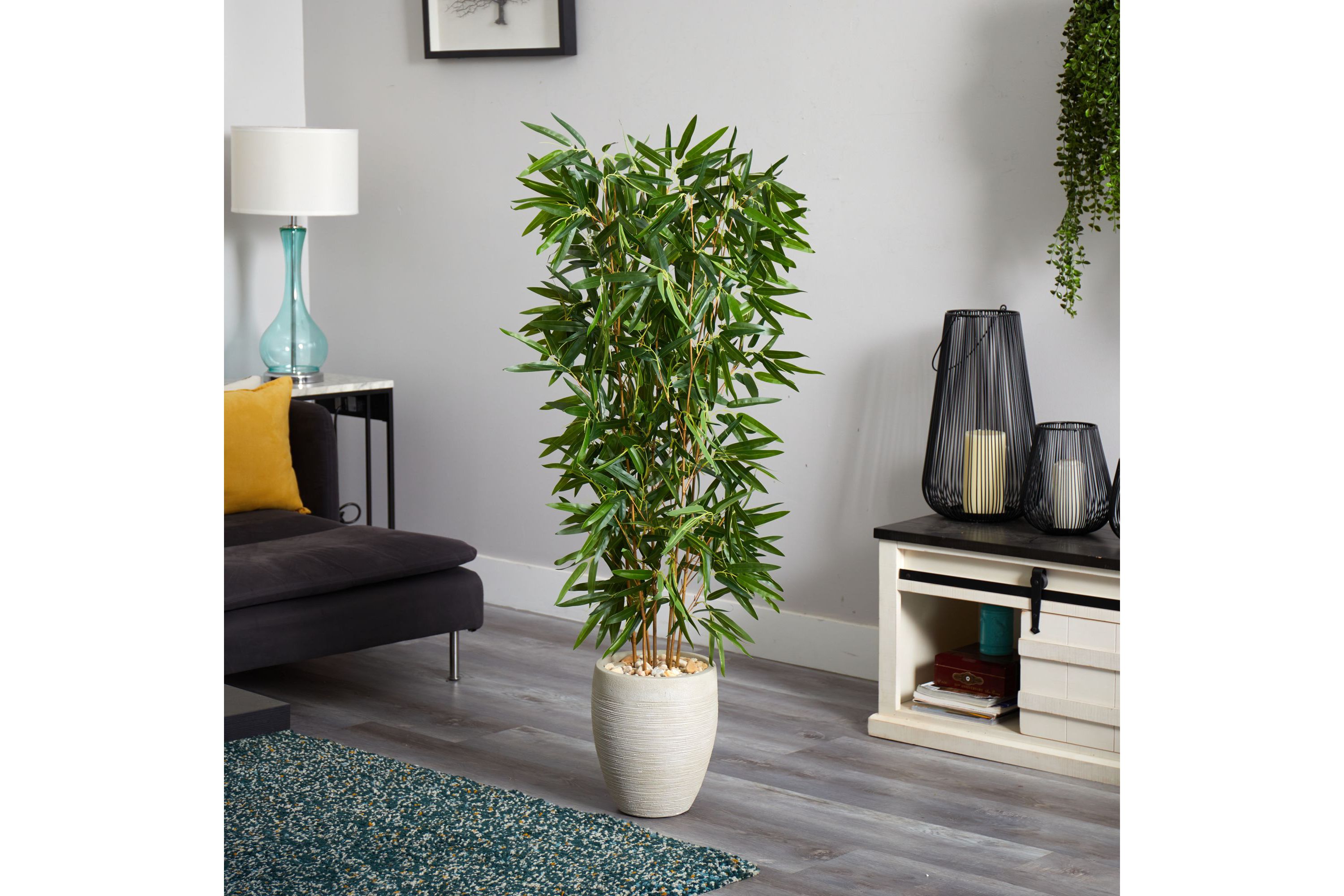 5-Foot Bamboo Artificial Tree in Sand Colored Planter (Real Touch) UV Resistant (Indoor/Outdoor)