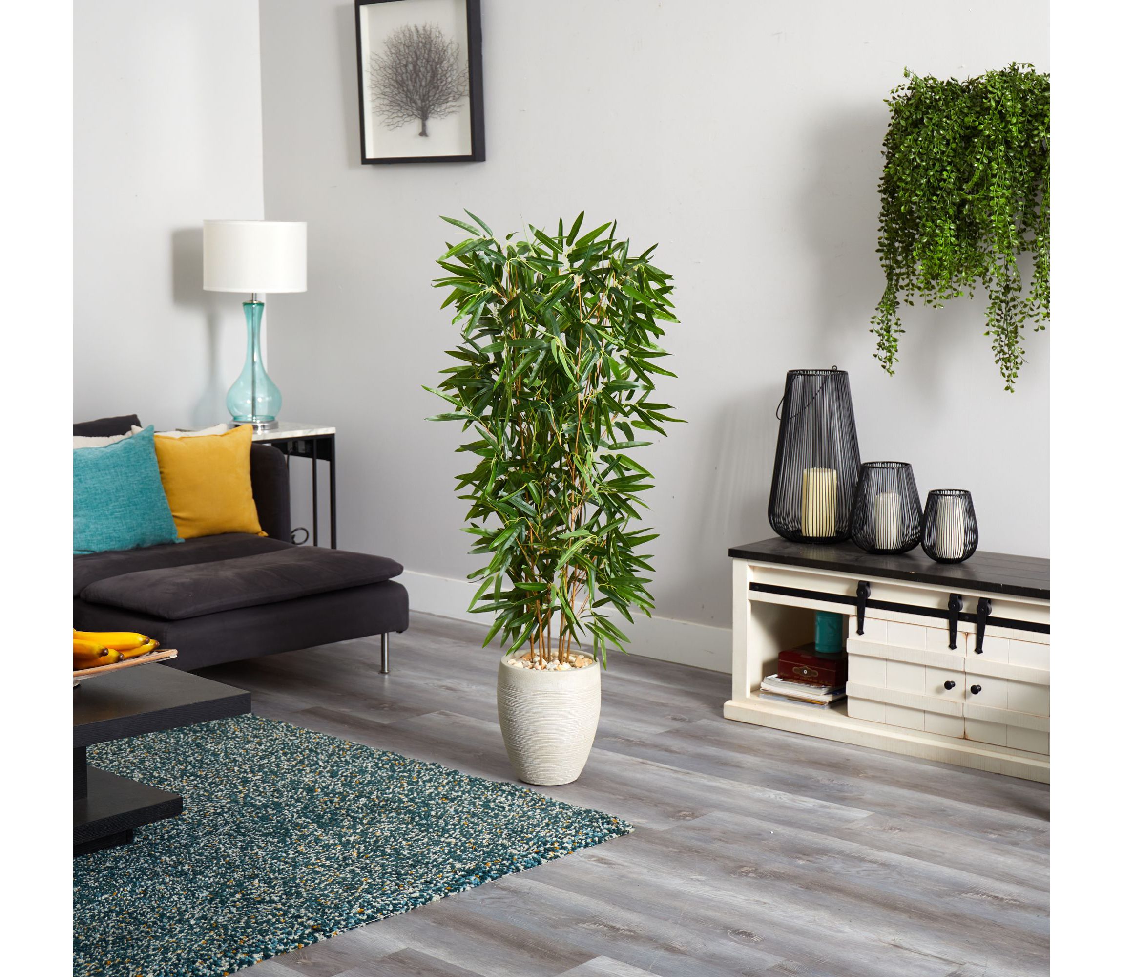 5-Foot Bamboo Artificial Tree in Sand Colored Planter (Real Touch) UV Resistant (Indoor/Outdoor)