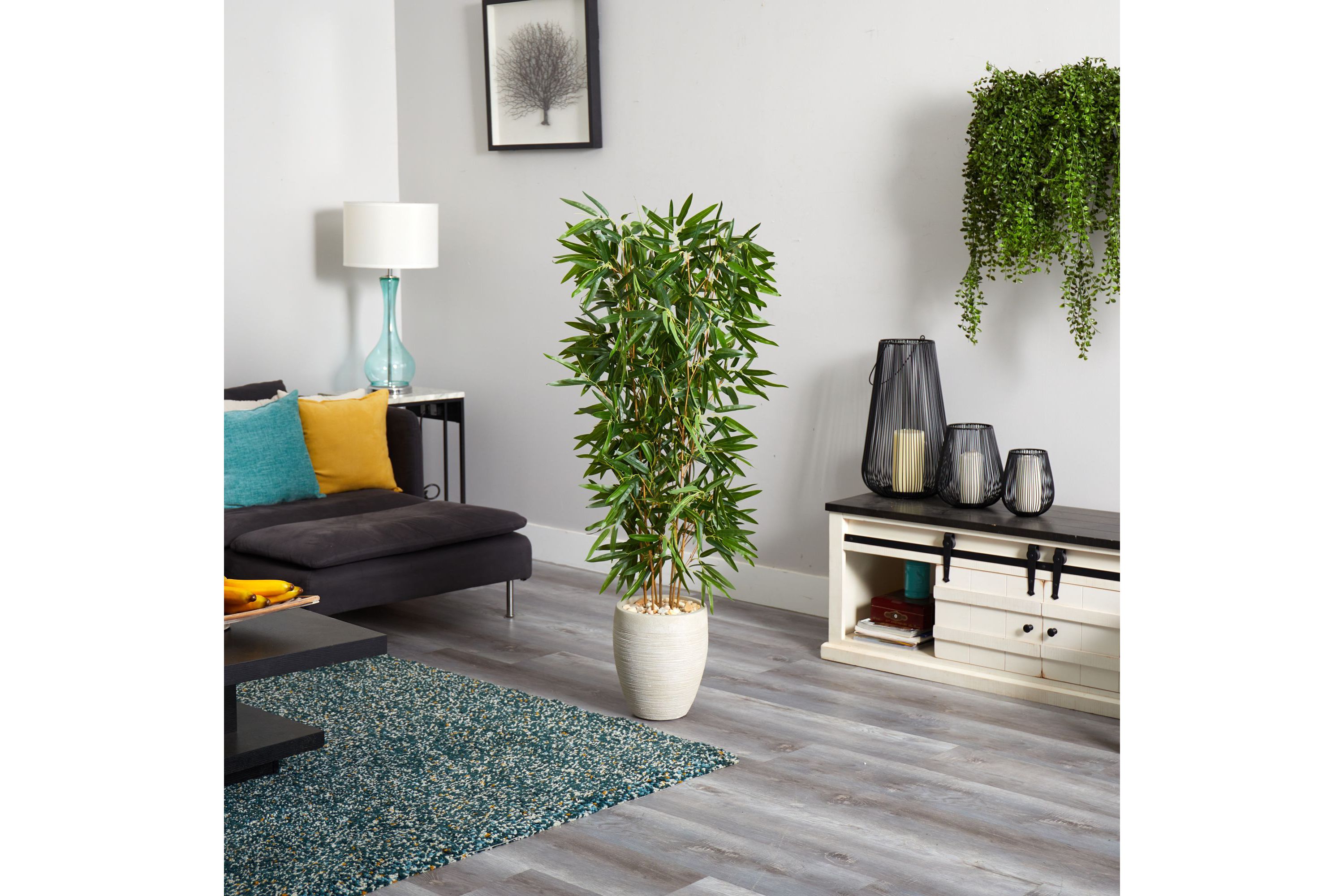 5-Foot Bamboo Artificial Tree in Sand Colored Planter (Real Touch) UV Resistant (Indoor/Outdoor)