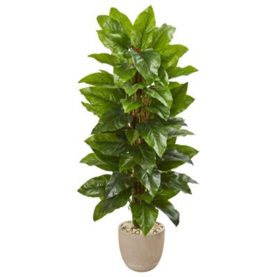 58-Inch Large Leaf Philodendron Artificial Plant in Sand Stone Planter (Real Touch)