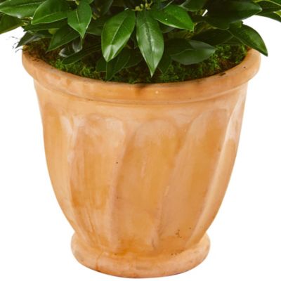 4.5-Foot Bay Leaf Cone Topiary Artificial Tree in Terra Cotta Planter UV Resistant (Indoor/Outdoor)