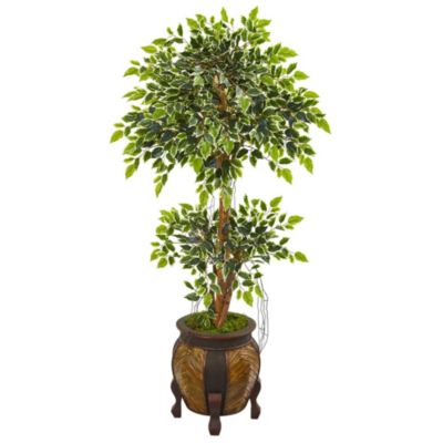 59-Inch Variegated Ficus Artificial Tree in Decorative Planter