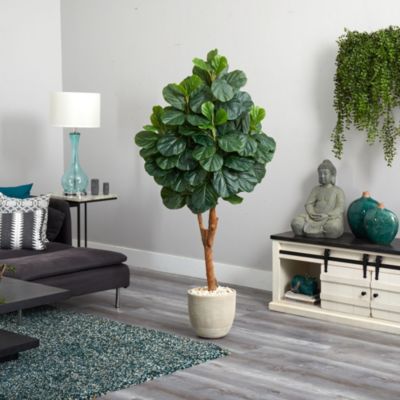 67-Inch Fiddle Leaf Fig Artificial Tree in Sand Stone Planter