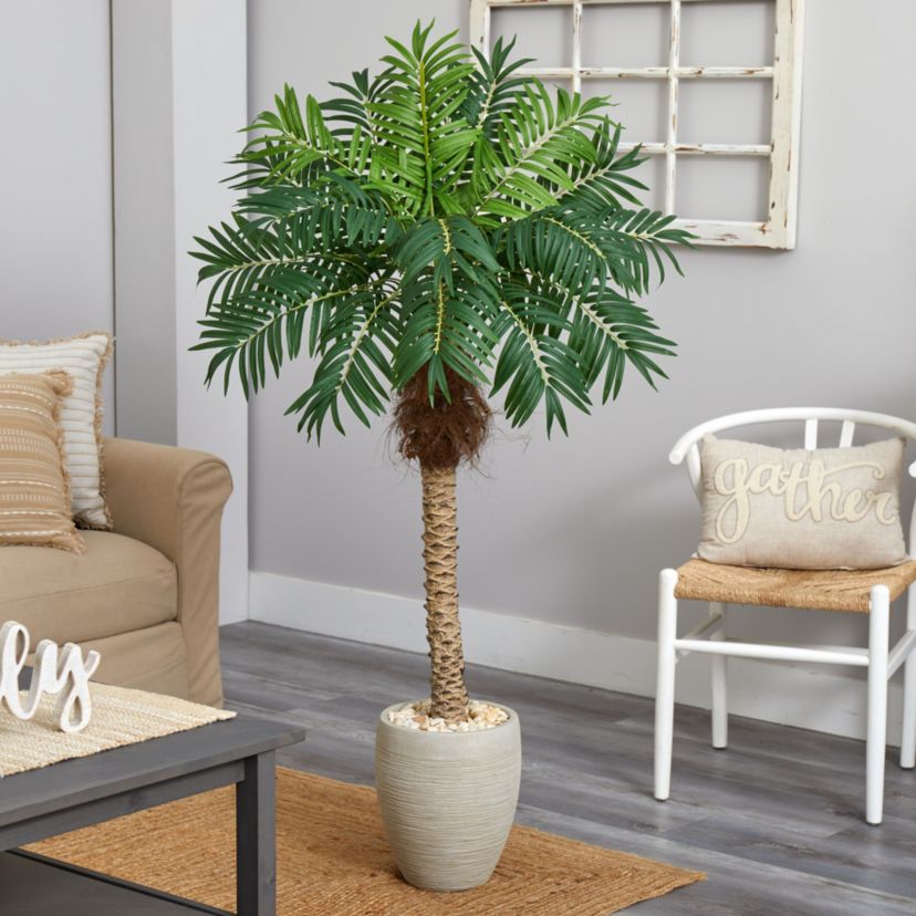 63-Inch Robellini Palm Artificial Tree in Sandstone Planter