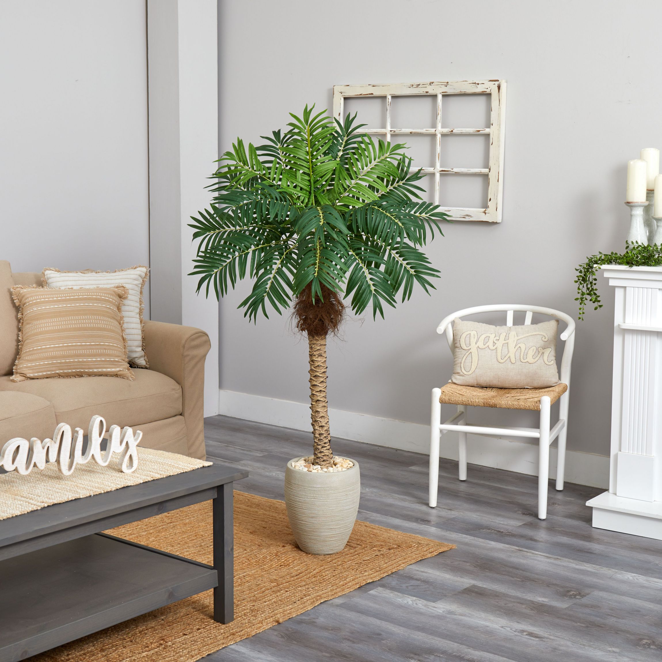 63-Inch Robellini Palm Artificial Tree in Sandstone Planter