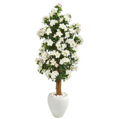 Nearly Natural 5-Foot Azalea Artificial Tree in White Planter
