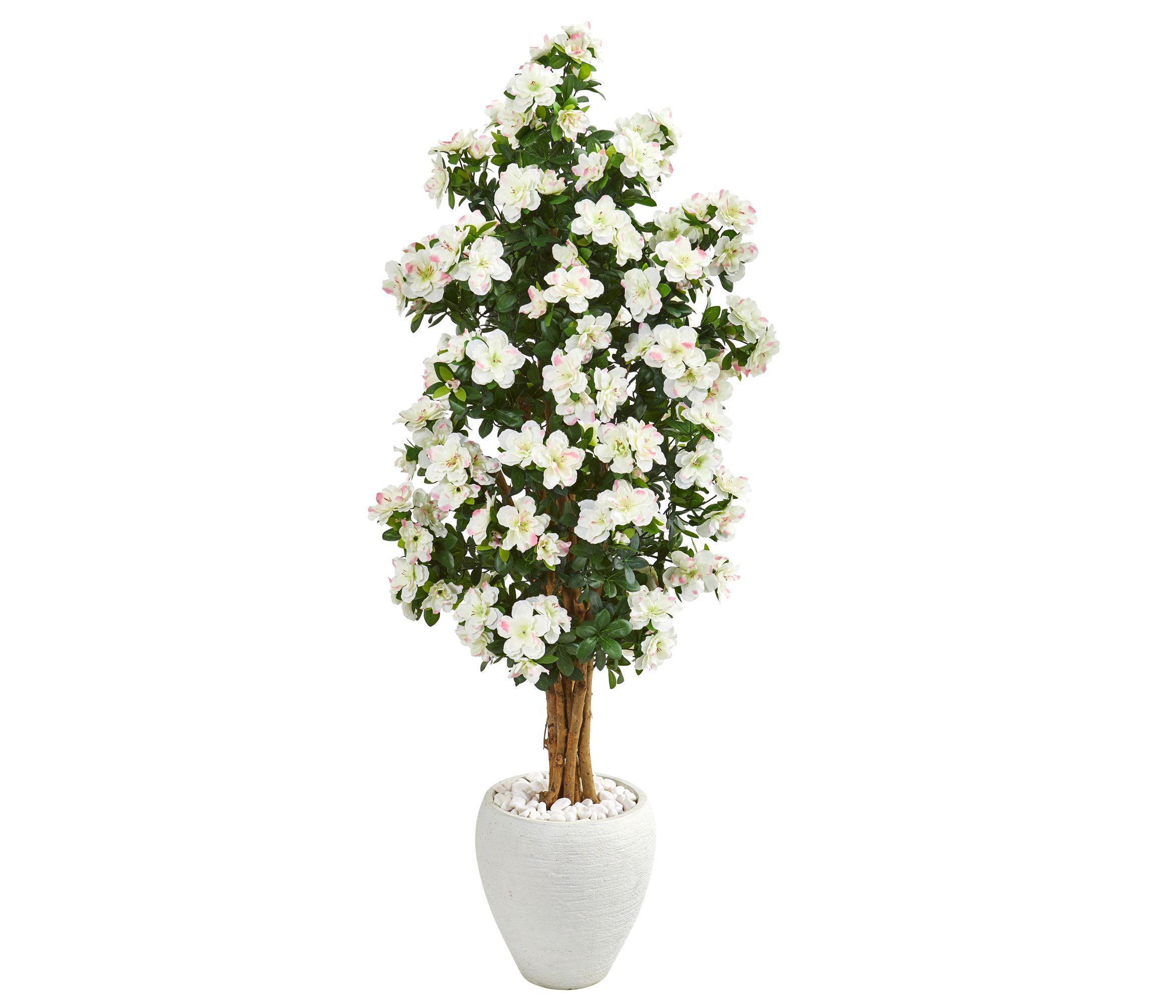 5-Foot Azalea Artificial Tree in White Planter