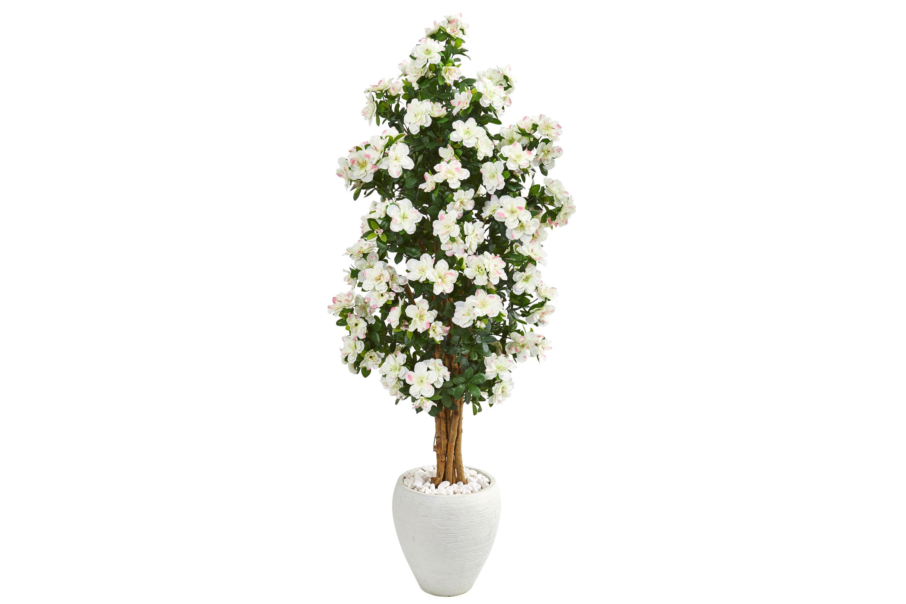 5-Foot Azalea Artificial Tree in White Planter