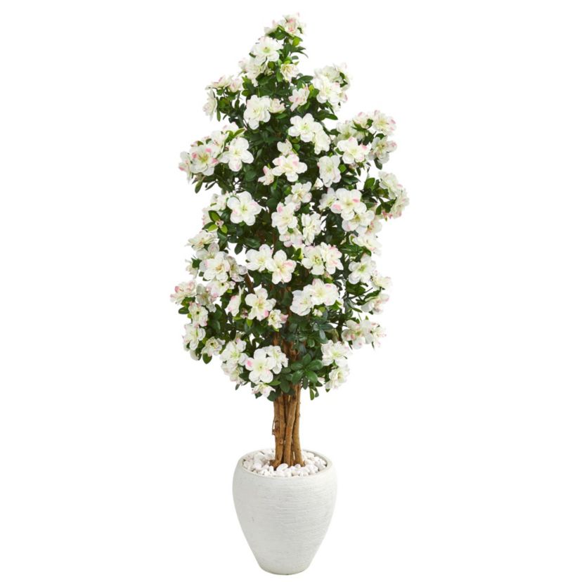 5-Foot Azalea Artificial Tree in White Planter