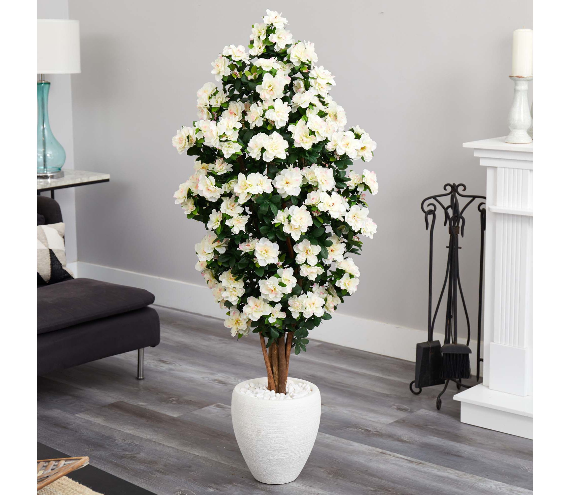 5-Foot Azalea Artificial Tree in White Planter
