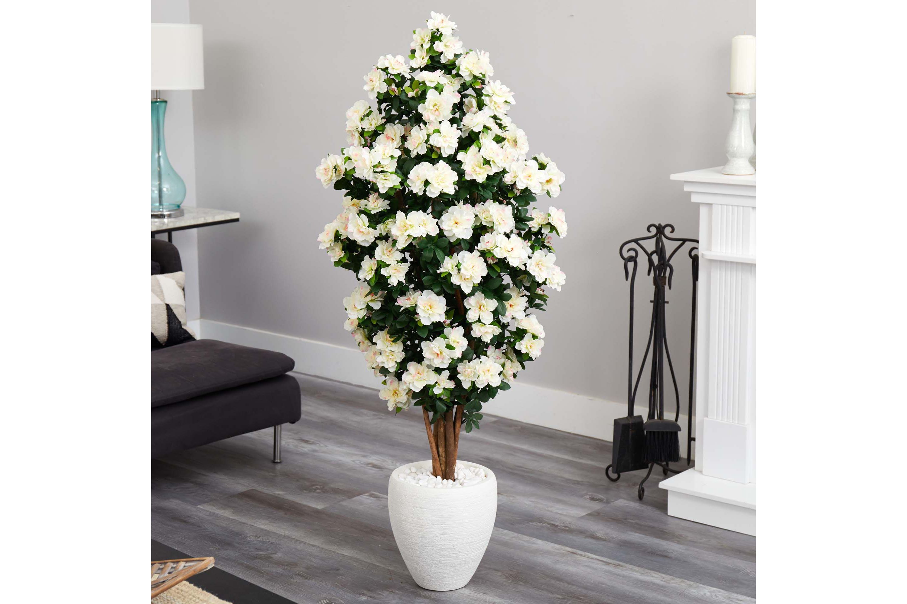 5-Foot Azalea Artificial Tree in White Planter