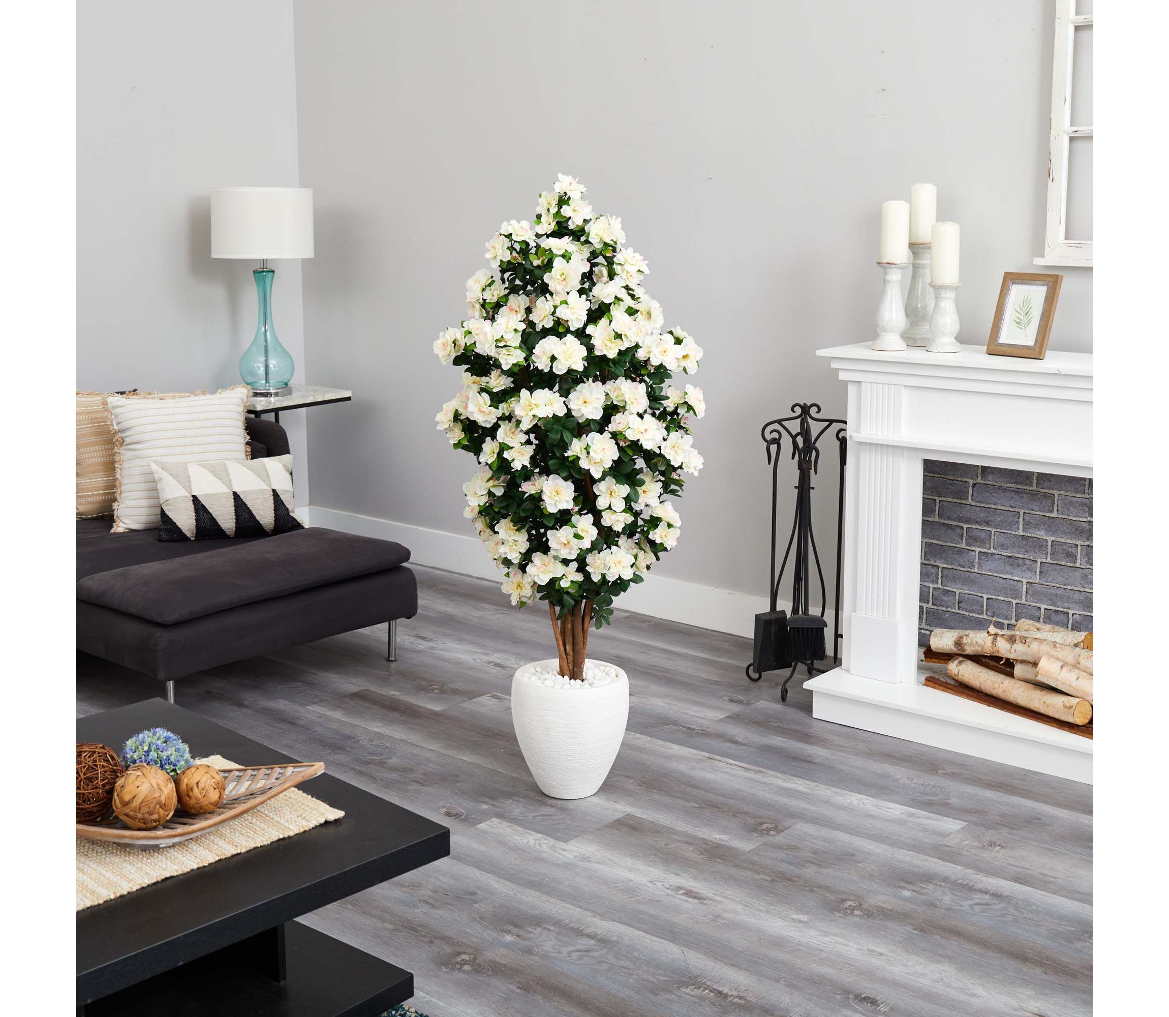 5-Foot Azalea Artificial Tree in White Planter