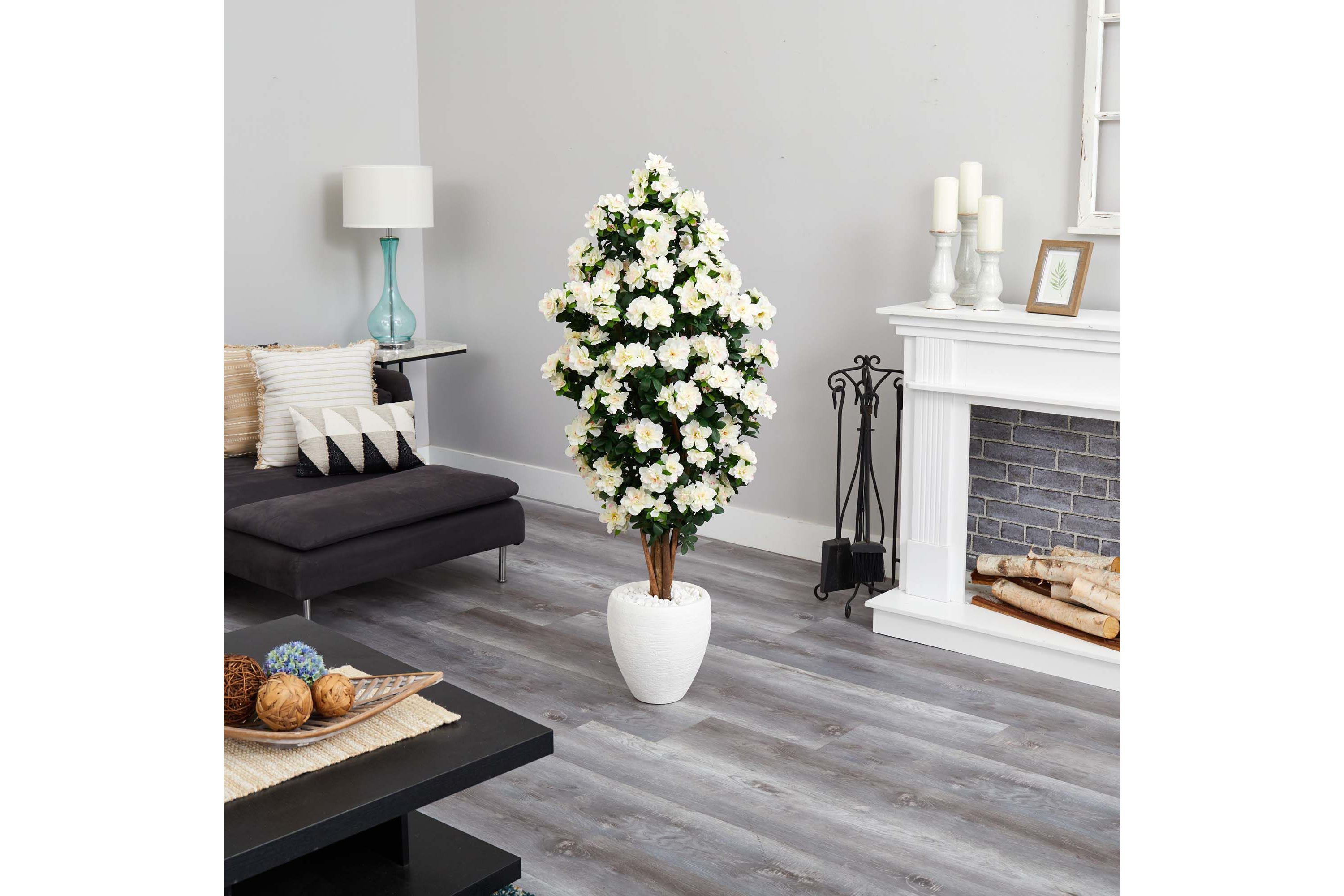 5-Foot Azalea Artificial Tree in White Planter