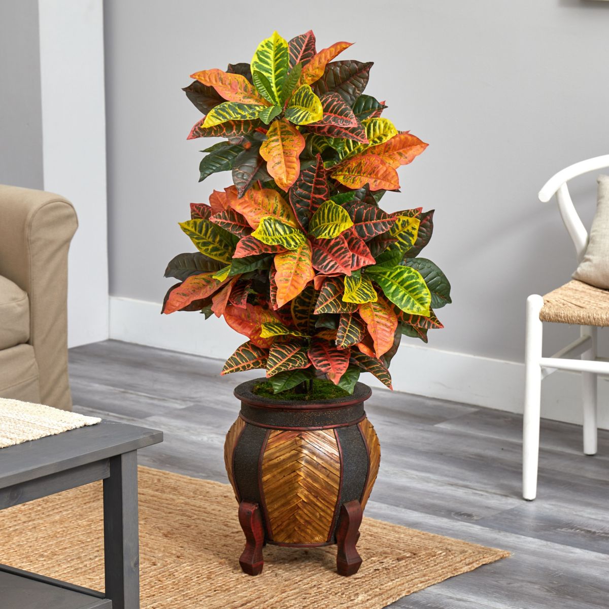 44-Inch Croton Artificial Plant in Decorative Planter (Real Touch)