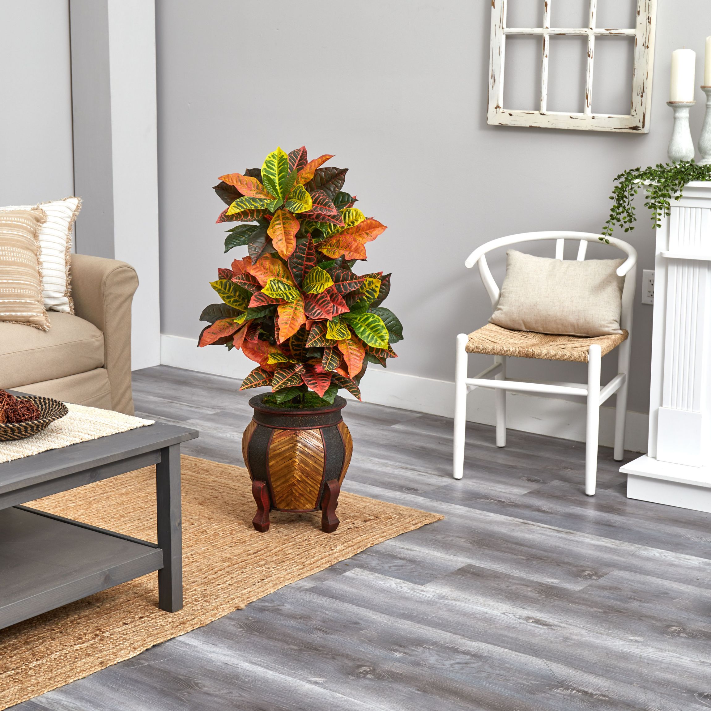 44-Inch Croton Artificial Plant in Decorative Planter (Real Touch)