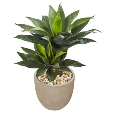 34-Inch Double Agave Succulent Artificial Plant in Sand Stone Planter