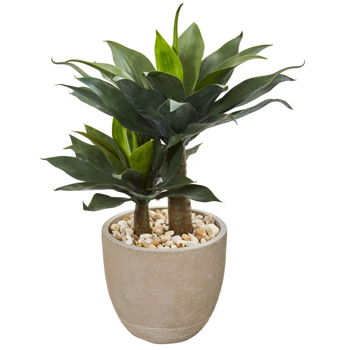 34-Inch Double Agave Succulent Artificial Plant in Sand Stone Planter