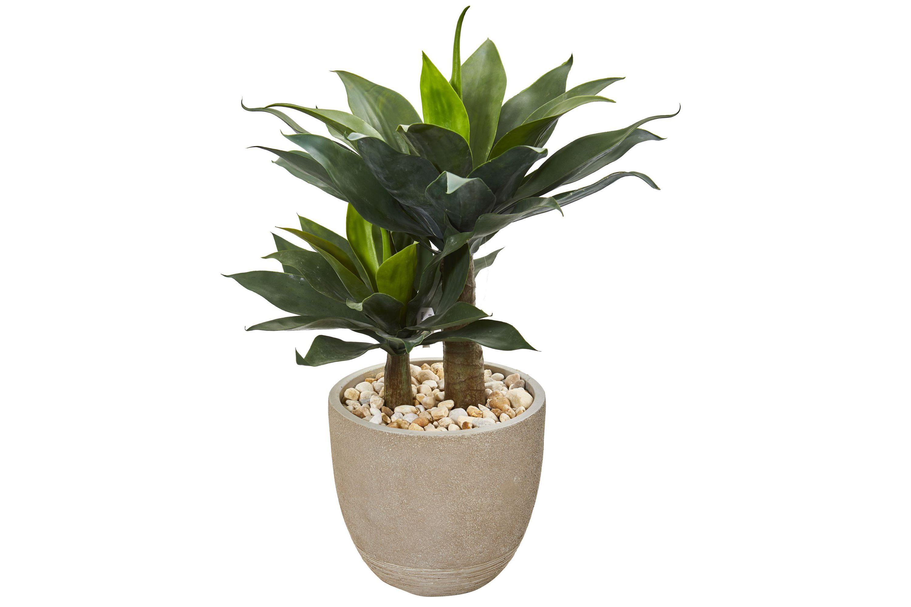 34-Inch Double Agave Succulent Artificial Plant in Sand Stone Planter