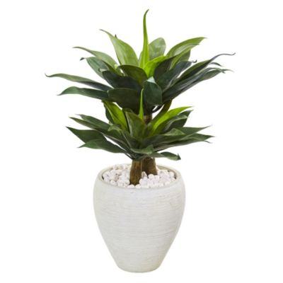 33-Inch Double Agave Succulent Artificial Plant in White Planter