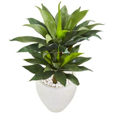 33-Inch Double Agave Succulent Artificial Plant in White Planter
