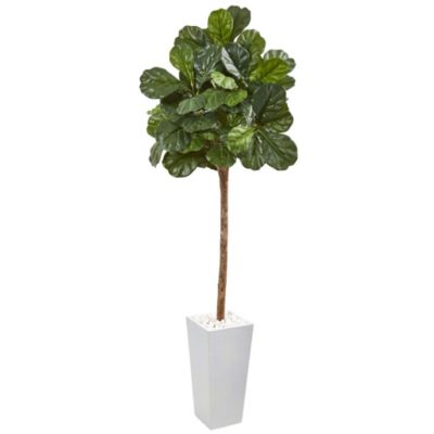 Nearly Natural 75-Inch Fiddle Leaf Fig Artificial Tree in White Planter, Green