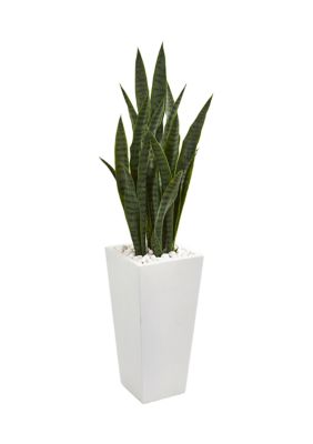 Nearly Natural Sansevieria Plant in Tower Planter, Green