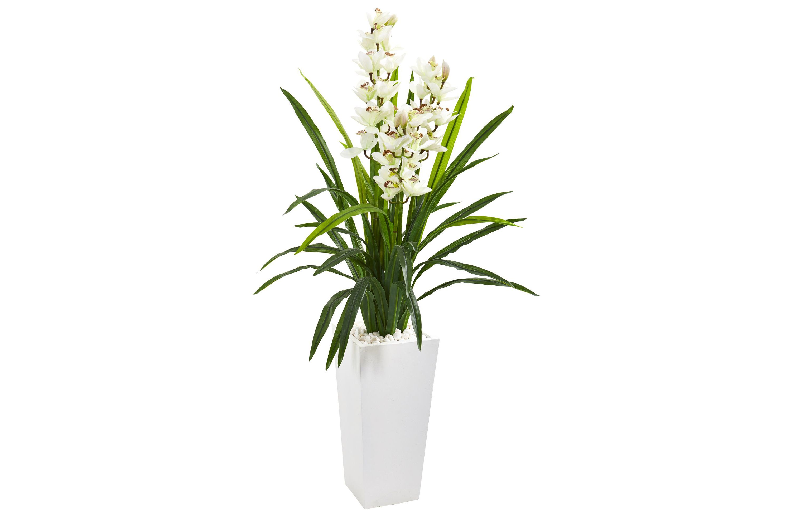 4.5-Foot Cymbidium Orchid Artificial Plant in White Tower Planter