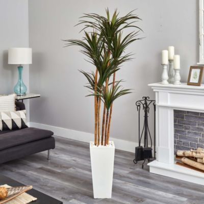 6.5-Foot Giant Yucca Artificial Tree in White Planter UV Resistant