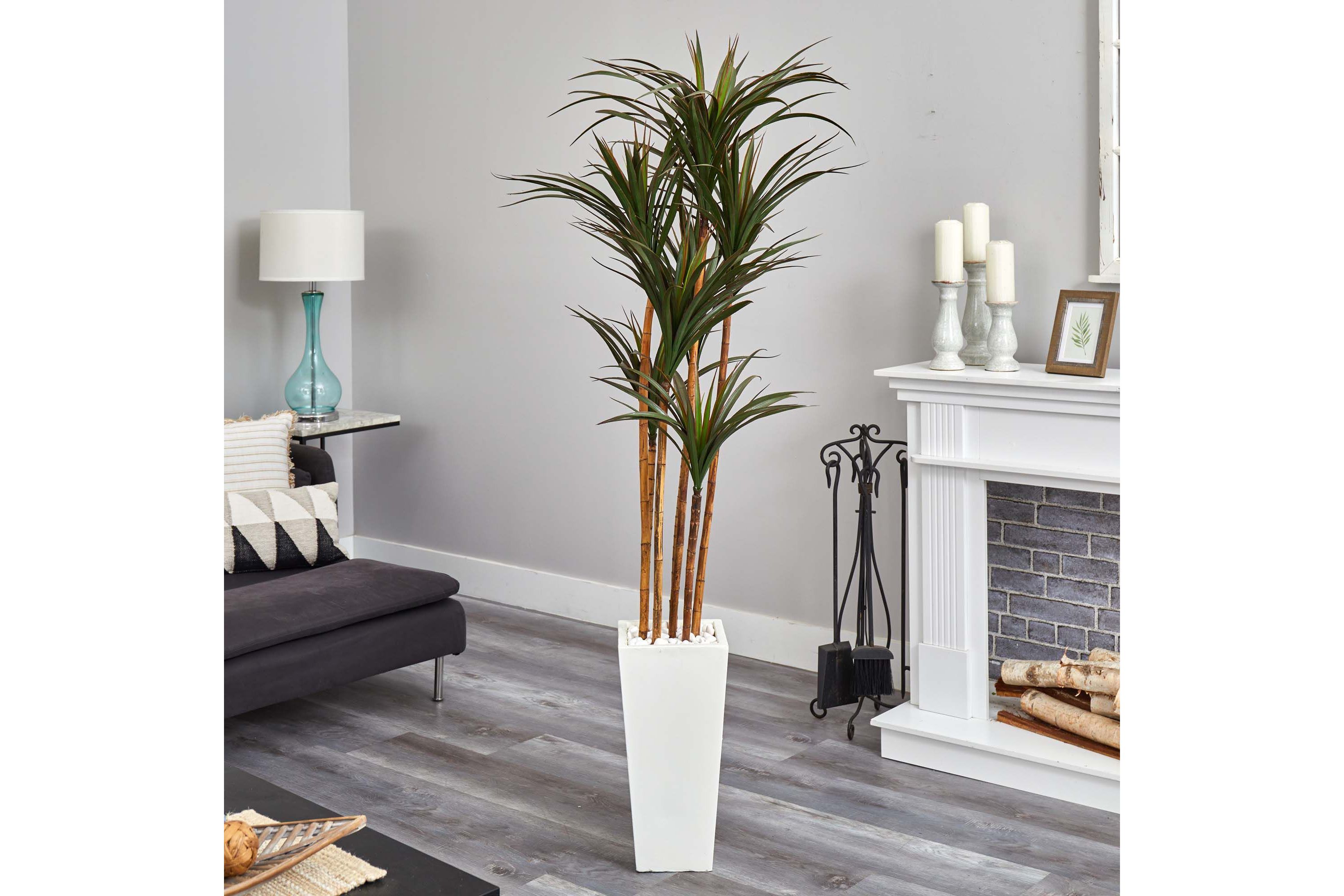 6.5-Foot Giant Yucca Artificial Tree in White Planter UV Resistant