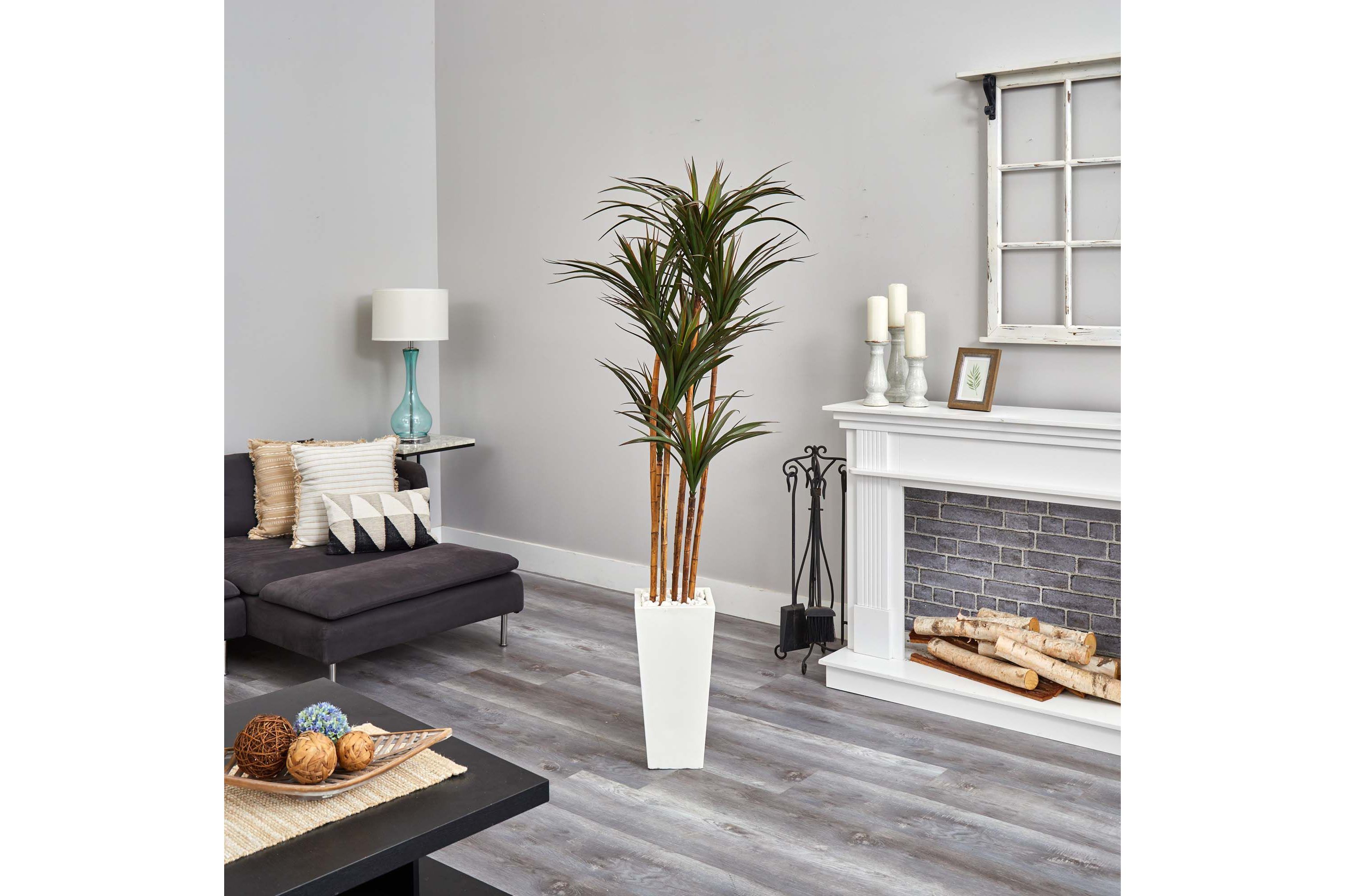 6.5-Foot Giant Yucca Artificial Tree in White Planter UV Resistant