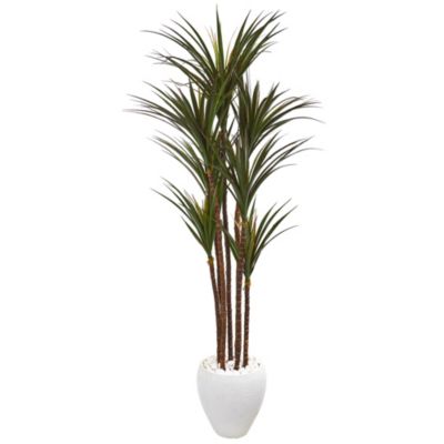 Nearly Natural 70-Inch Giant Yucca Artificial Tree in White Planter UV Resistant, Green