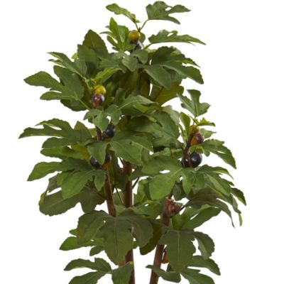 47-Inch Fig Artificial Tree in Stoneware Vase with Gold Trimming