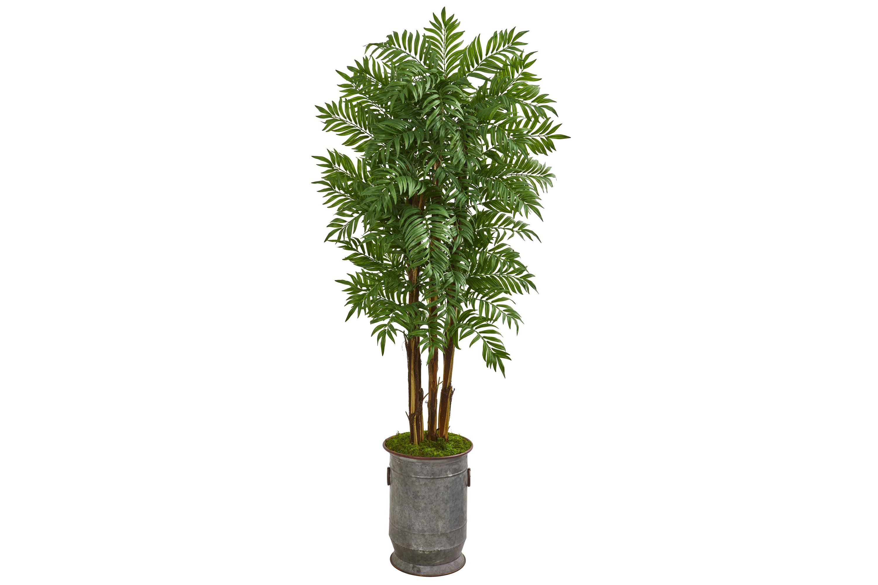 76-Inch Parlour Artificial Palm Tree in Copper Trimmed Metal Planter