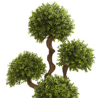 55-Inch Four Ball Boxwood Artificial Topiary Tree in Tall White Planter