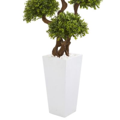 55-Inch Four Ball Boxwood Artificial Topiary Tree in Tall White Planter