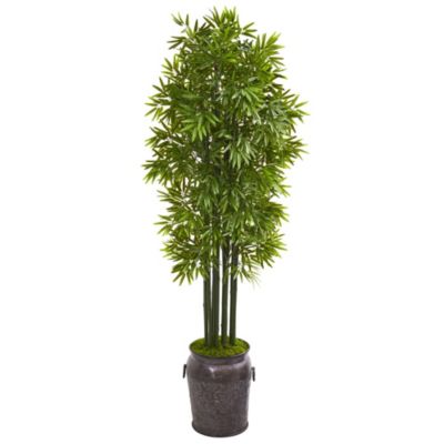 6-Foot Bamboo Artificial Tree with Black Trunks in Planter UV Resistant (Indoor/Outdoor)