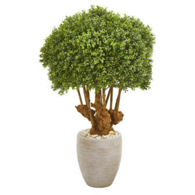 41-Inch Boxwood Artificial Topiary Tree in Sandstone Planter (Indoor/Outdoor)