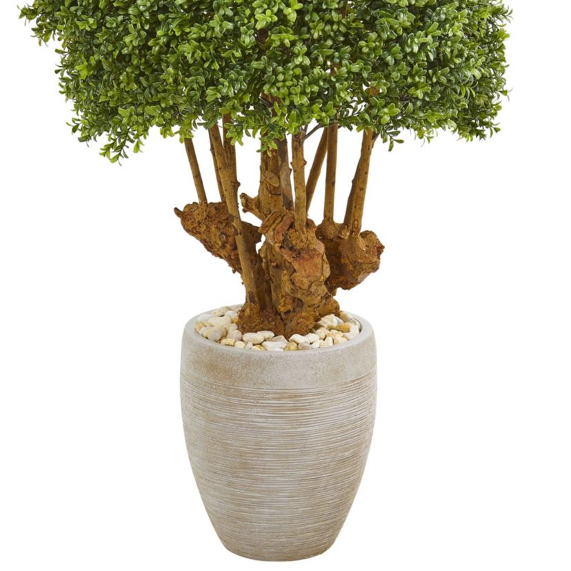 41-Inch Boxwood Artificial Topiary Tree in Sandstone Planter (Indoor/Outdoor)