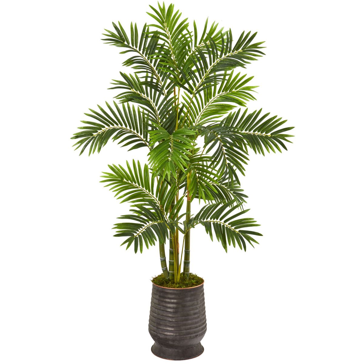 63-Inch Areca Palm Artificial Tree in Ribbed Metal Planter