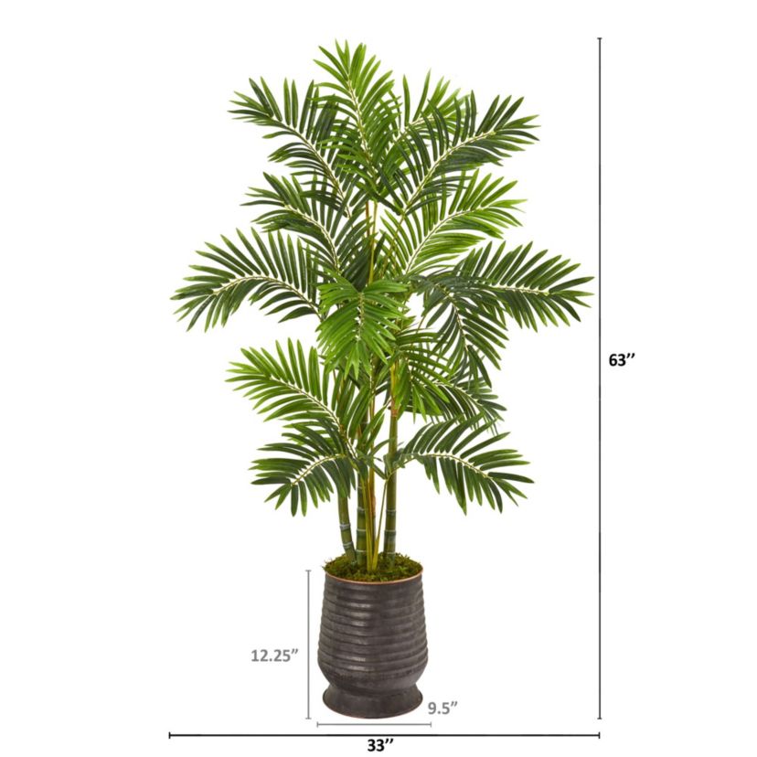 63-Inch Areca Palm Artificial Tree in Ribbed Metal Planter