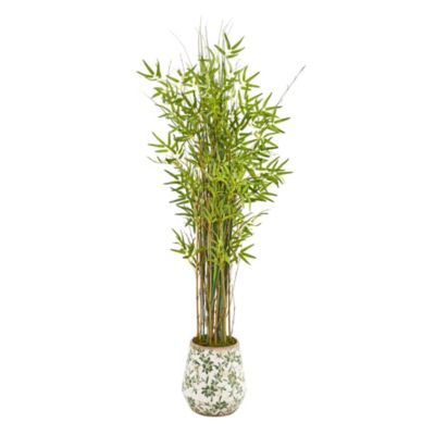64-Inch Grass Artificial Bamboo Plant in Floral Print Planter