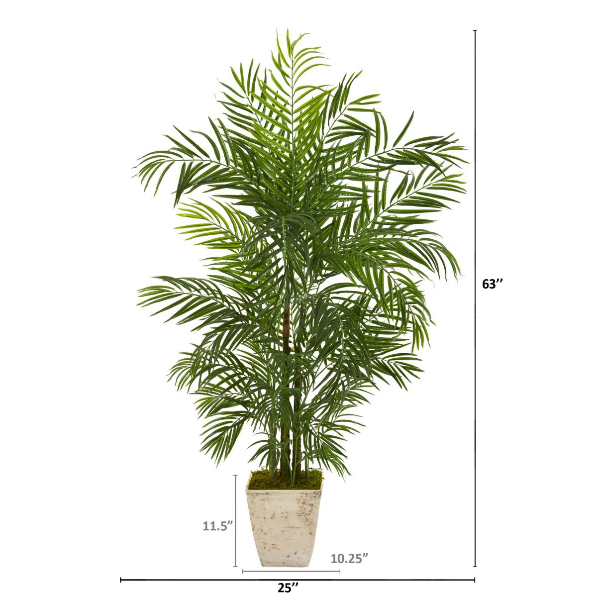 63-Inch Areca Artificial Palm Tree in Country White Planter UV Resistant (Indoor/Outdoor)
