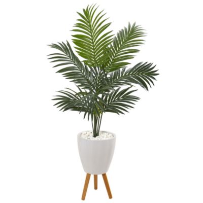 4.5-Foot Kentia Artificial Palm Tree in White Planter with Legs