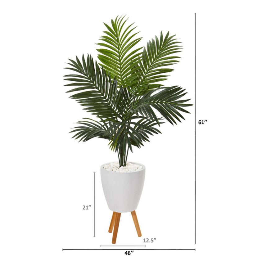 61-Inch Paradise Palm Artificial Tree in White Planter with Stand